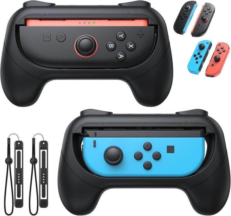 FASTSNAIL [Switch 1/2 Compatible] Grips for Nintendo Switch 2(2025)/1&OLED for Joy-Con 2, Wear-Resistant & Anti-Slip Controller Grips Handle Kit, Switch 2 Joypad Holder Accessories (Black,Black) - Image 1